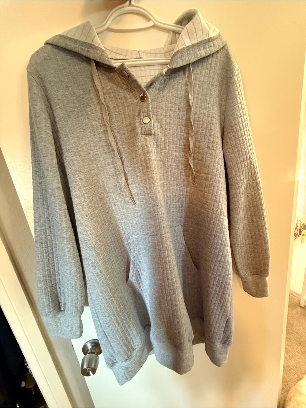 Casual Hooded Waffle Knit Pullover sweater dress - Gray